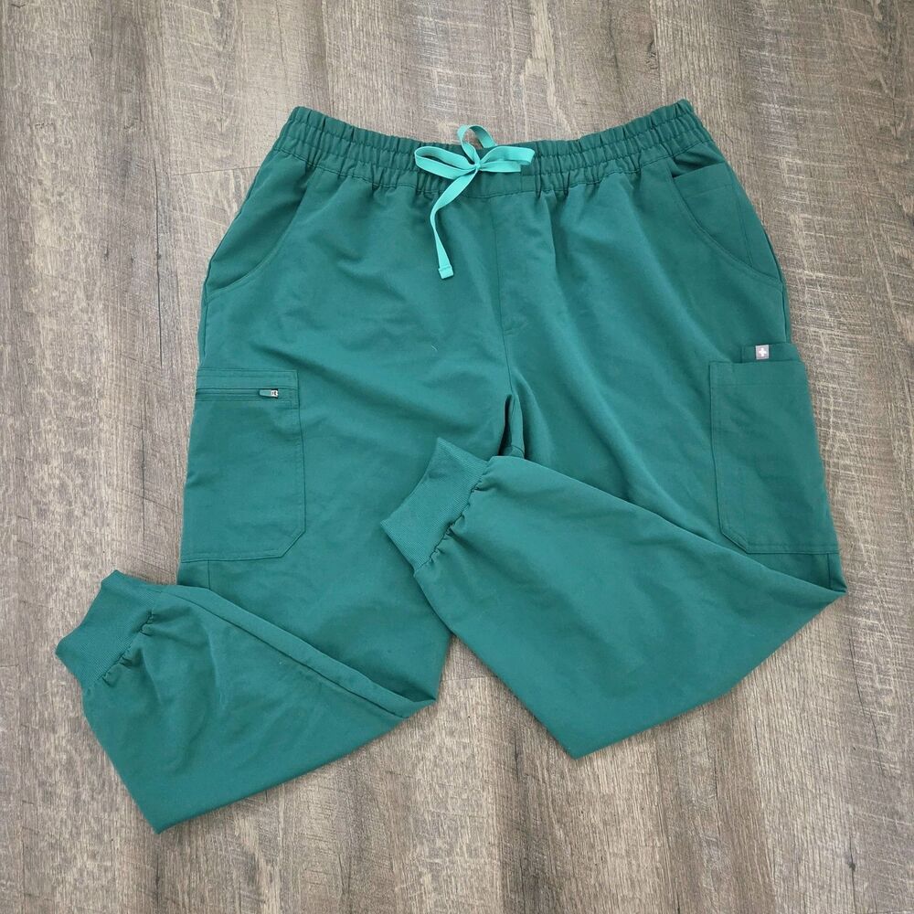 FIGS Technical Collection Women's 3XL Jogger Pants Hunter Green Cargo Scrub